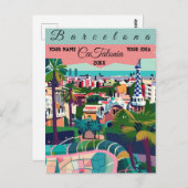 Barceloma旅行はがきアート,カタロニア旅行アート ポストカード (正面/裏面)