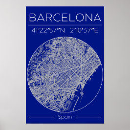 Barcelona Blueprint City Map Poster – Minimal Wall ポスター