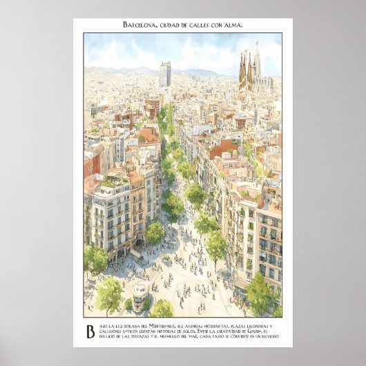 Barcelona City Street View Poster Mediterranean ポスター (正面)
