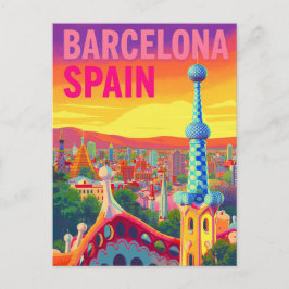 Barcelona Gaudi Sunset Retro ポストカード