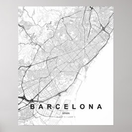 Barcelona Minimalist Map (Black & White) ポスター