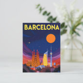 Barcelona Night Skyline Sagrada Familia ポストカード (スタンド正面)