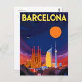 Barcelona Night Skyline Sagrada Familia ポストカード (正面/裏面)