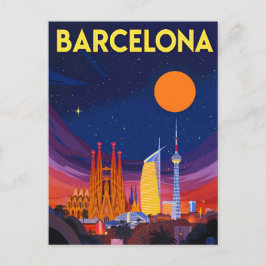 Barcelona Night Skyline Sagrada Familia ポストカード
