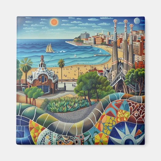 Barcelona, Park Guell, Sagrada Familia, Imán, Souv マグネット (正面)