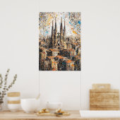 Barcelona Sagrada Familia Abstract Drip Painting ポスター (キッチン)