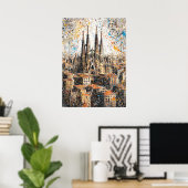 Barcelona Sagrada Familia Abstract Drip Painting ポスター (ホームオフィス)