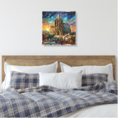 Barcelona Sagrada Sunset Cityscape Canvas キャンバスプリント (インサイチュ (寝室))