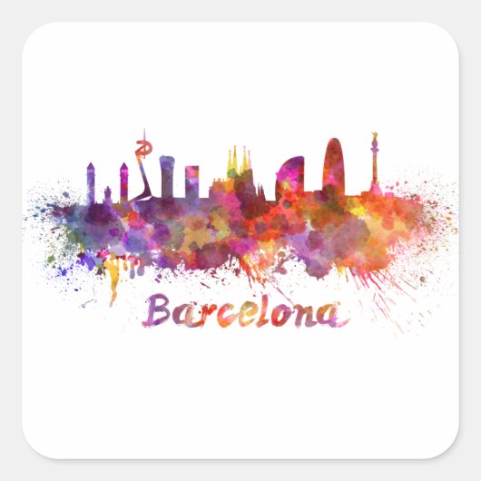 Barcelona skyline in watercolor スクエアシール (正面)