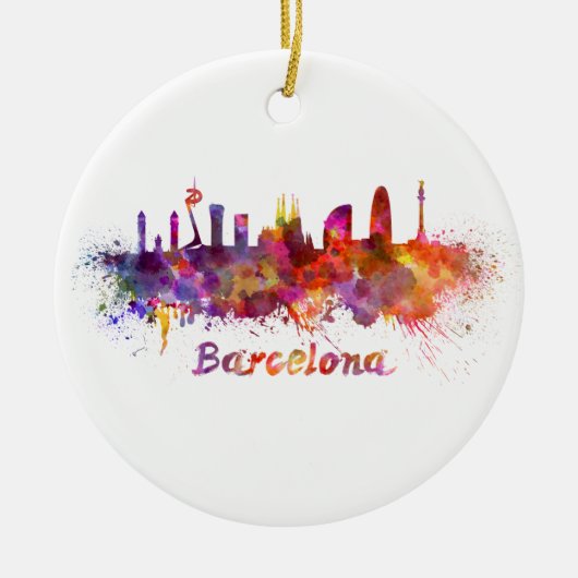 Barcelona skyline in watercolor セラミックオーナメント (正面)