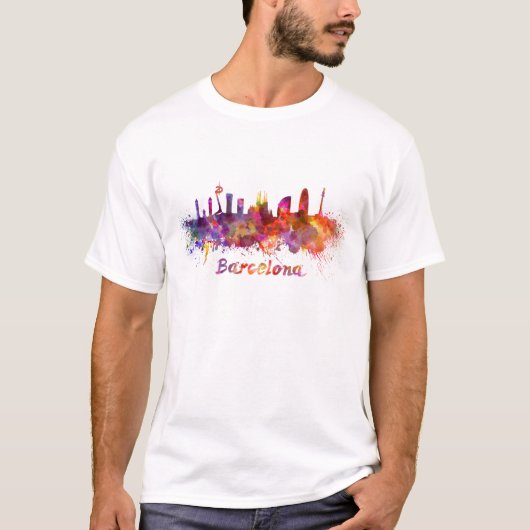 Barcelona skyline in watercolor tシャツ (正面)
