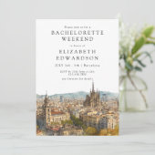 Barcelona Skyline Watercolor Bachelorette Weekend 招待状 (スタンド正面)