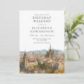 Barcelona Skyline Watercolor Birthday Weekend 招待状 (スタンド正面)