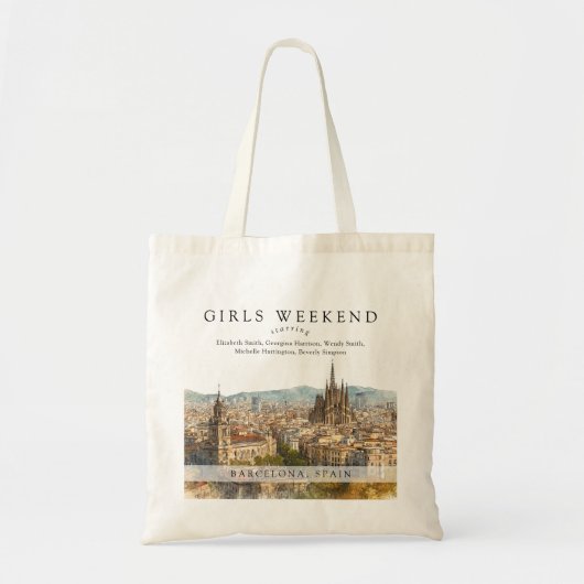 Barcelona Skyline Watercolor Girls Weekend トートバッグ (正面)