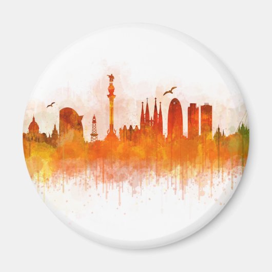 Barcelona Skyline watercolor v03 マグネット (正面)