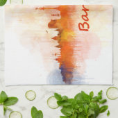 Barcelona Skyline watercolor v04 キッチンタオル (折り畳み)