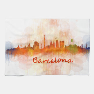 Barcelona Skyline watercolor v04 キッチンタオル