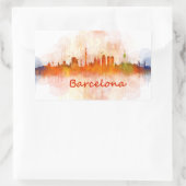 Barcelona Skyline watercolor v04 長方形シール (バッグ)