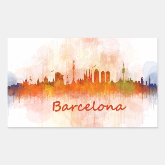 Barcelona Skyline watercolor v04 長方形シール (正面)