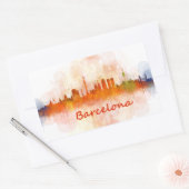 Barcelona Skyline watercolor v04 長方形シール (封筒)