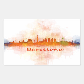 Barcelona Skyline watercolor v04 長方形シール