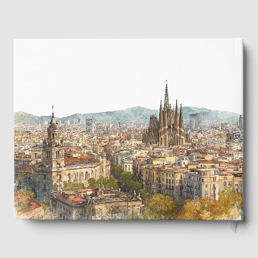 Barcelona Skyline Watercolor Wedding ゲストブック (裏面)