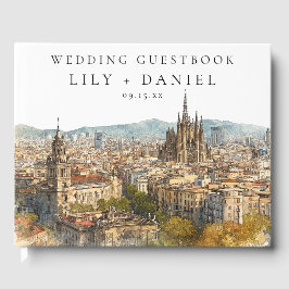Barcelona Skyline Watercolor Wedding ゲストブック