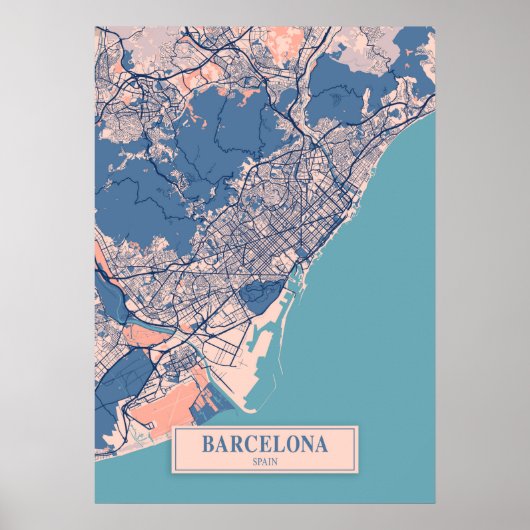 Barcelona - Spain Breezy City Map  ポスター (正面)