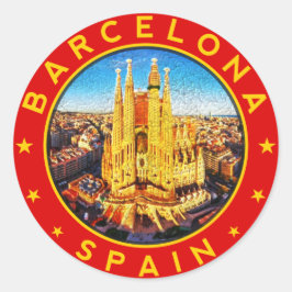 Barcelona, Spain, circle, red ラウンドシール