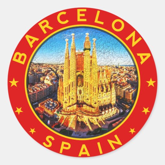 Barcelona, Spain, circle, red ラウンドシール (正面)