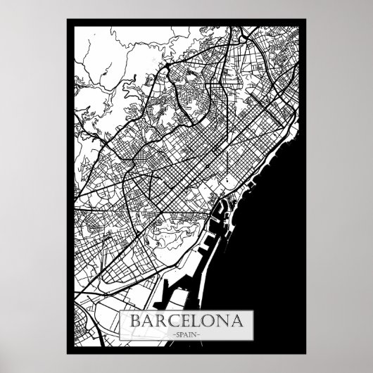 Barcelona Spain City Map ポスター (正面)