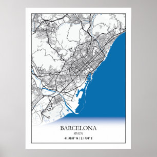 Barcelona Spain City Map Travel Simple Minimal ポスター