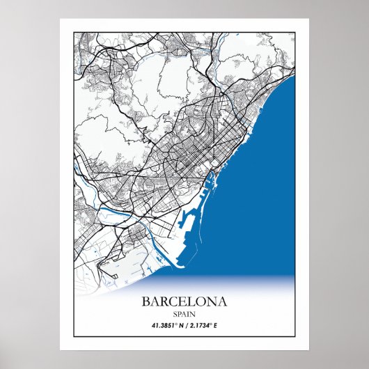 Barcelona Spain City Map Travel Simple Minimal ポスター (正面)