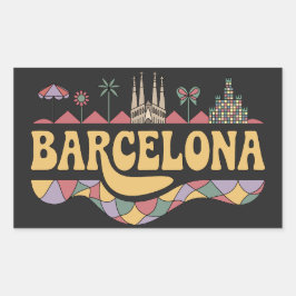 Barcelona Spain Europe 長方形シール