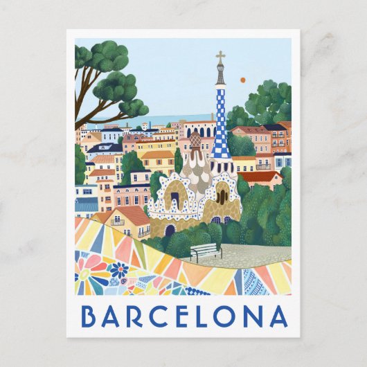 Barcelona Spain Illustrated Travel Postcard  ポストカード (正面)