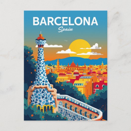 Barcelona Spain Park Guell Vintage Travel ポストカード (正面)