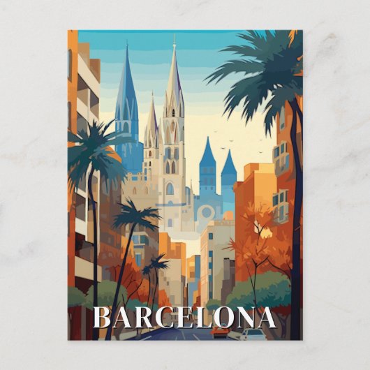 Barcelona, Spain Retro Travel ポストカード (正面)
