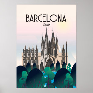 Barcelona Spain Travel Poster, Print, ポスター