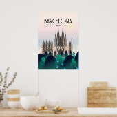 Barcelona Spain Travel Poster, Print,  ポスター (キッチン)