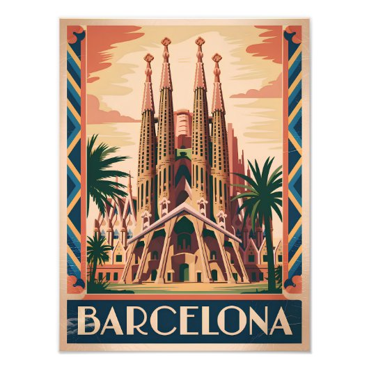 Barcelona Spain vintage フォトプリント (正面)