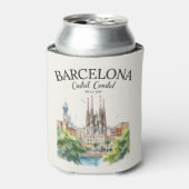 Barcelona Spain Vintage Art Landscape 缶クーラー (缶正面)