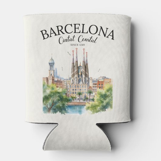 Barcelona Spain Vintage Art Landscape 缶クーラー (裏面)