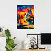 Barcelona Teddy Fauvist Sunset Skyline Print ポスター (ホームオフィス)