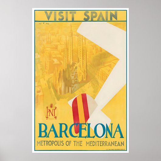 Barcelona Travel Poster Spain Art Spanish Print ポスター (正面)
