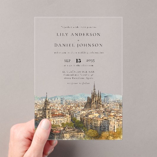 Barcelona Watercolor Destination Wedding アクリル招待状 (インサイチュ (ポータブル))