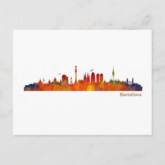 Barcelona watercolor skyline v01 ポストカード (正面)