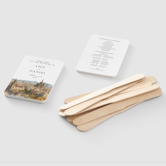 Barcelona Watercolor Wedding Program ハンドファン (組立なし)