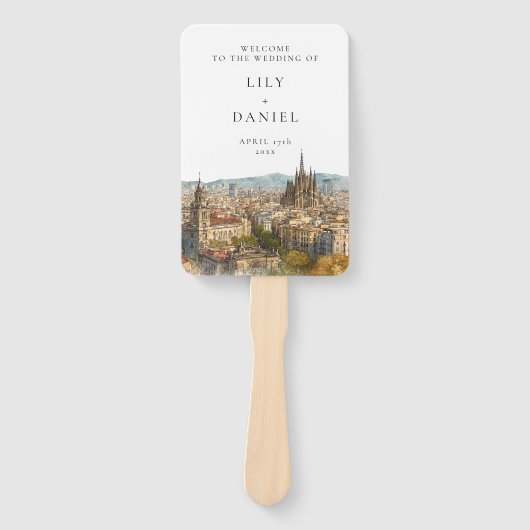 Barcelona Watercolor Wedding Program ハンドファン (正面)