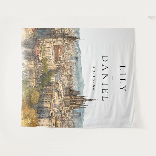 Barcelona Wedding Photo Backdrop タペストリー (正面(横))