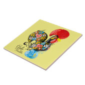 Barcelos #06 -花の版の有名なオンドリ タイル (側面)